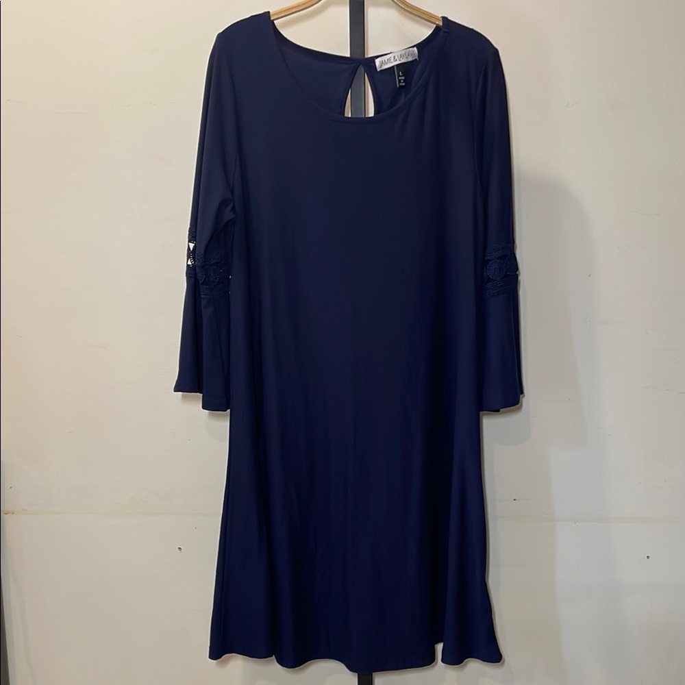 Jamie & Layla Blue Bell Sleeve with Lace Detail Crew Neck Dress